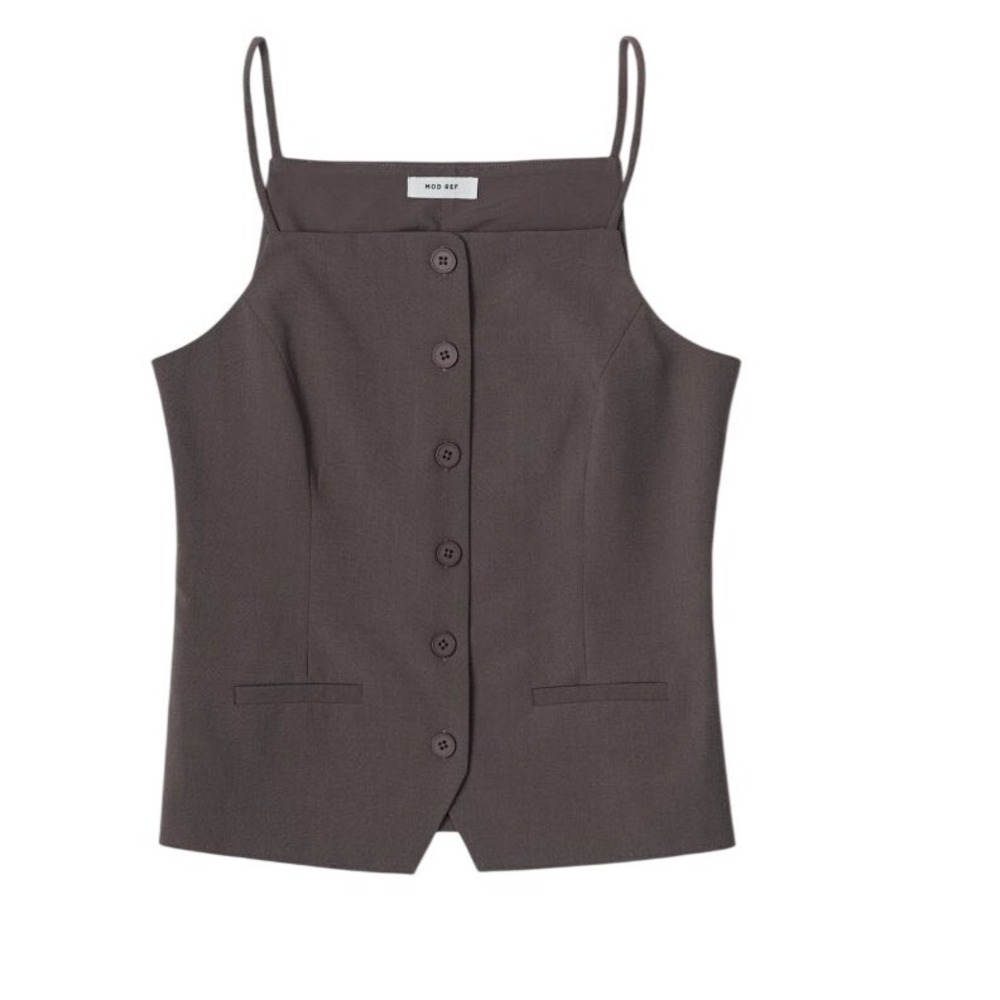 MOD REF Button Front Vest Camisole Women Size Medium Brown Excellent Suiting Top